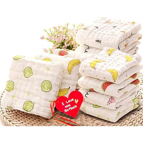KOROTUS Burp Cloths Washcloths Face Towels 10-Pack Extra Large 10 X 20 Inch of Muslin Burp Cloths 100% Cotton 6 Layers Extra Absorbent Cotton Baby Burp Cloths