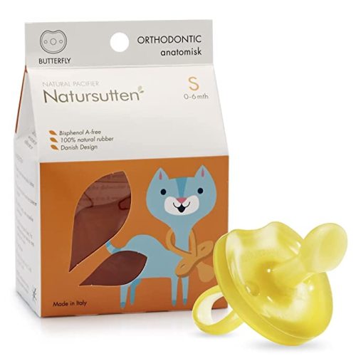 Natursutten Pacifiers 0-6 Months - 1-Pack Butterfly Shield Orthodontic Nipple Natural Rubber Safe & Soft BPA-Free Pacifiers for Breastfeeding Babies - Newborn Pacifiers Made in Italy - 1 Count (Pack of 1) - Butterfly/Orthodontic