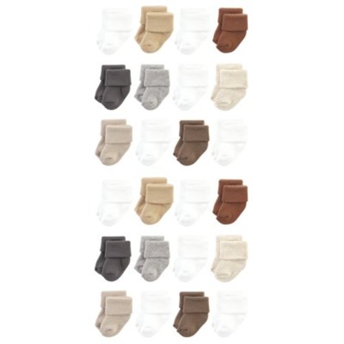 Hudson Baby Cotton Rich Baby Terry Socks 24-Pack, Neutral Tones, 0-6 Months