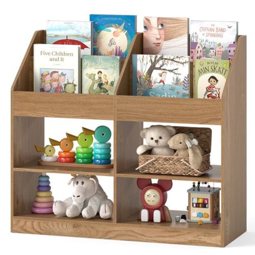 Costway 3-Tier Kid's Bookshelf w/Display Rack & 4 Compartments for Kids Room Playroom