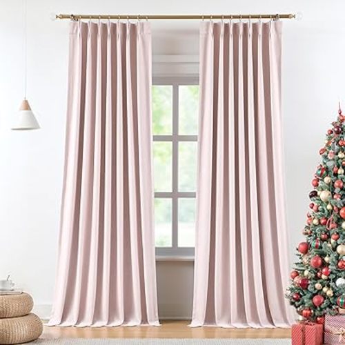 Vision Home Soft Pink Pinch Pleated Full Blackout Curtains Linen Blended Room Darkening Curtain Panels 95 inch for Living Room Bedroom Thermal Insulated Pinch Pleat Drapes with Hooks 8FT 40" Wx95 Lx2