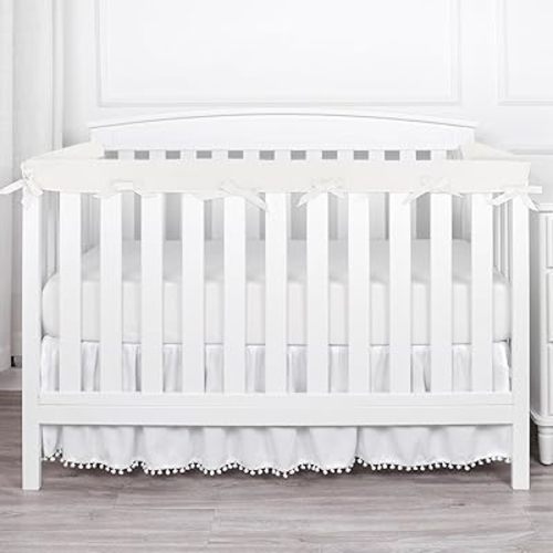 3 in 1 Crib Rail Covers for Teething,Soft Breathable Anti-Collision Crib Teething Rail Cover Edge Protector Strip(2025 New) (4pc-White)