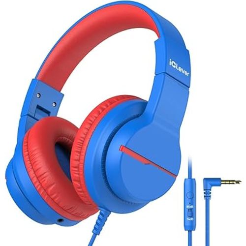 iClever Kids Headphones for School Travel, Safe Volume Limited, HD Mic Stereo Sound Over-Ear Girls Boys Headphones for Kid, FunShare Foldable 3.5mm Wired for iPad Computer, HS19