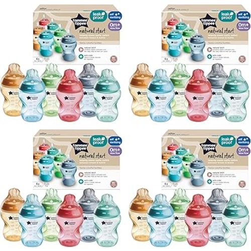 Tommee Tippee Natural Start Anti-Colic 9 oz BPA Free Baby Bottles, 0+ Months, Slow Flow Breast-Like Nipple, Self Sterilizing, Designed for Seamless Transition Between Bottle & Breast, Fiesta,Pack of 6