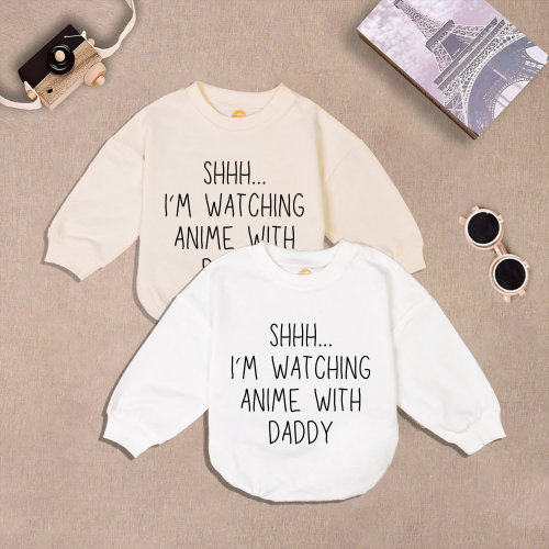 Shhh I'm Watching Anime With Daddy Bodysuit, Cute Anime Family Outfit, Anime Dady Bodysuit, Newborn Gift, Baby Announcement