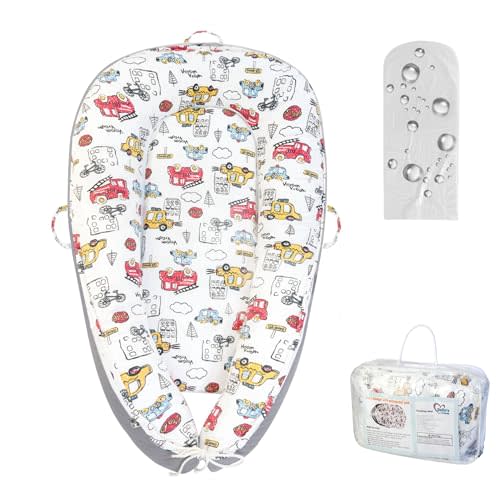 Baby Lounger with Waterproof Liner, Infant Lounger for 0-24 Months Newborn,Soft Cotton & Breathable Cover,Essentials Gifts for Baby Travel and Floor (Baby car)