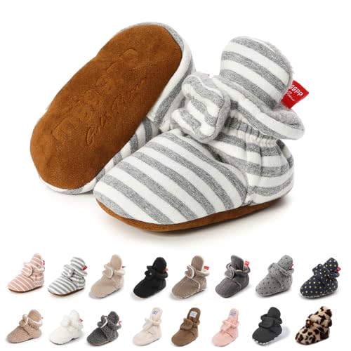 KIDSUN Infant Baby Boy Girl Cozy Fleece Bootie Newborn Stay On Slipper Winter Warm Gripper Non-Slip Crib Shoes
