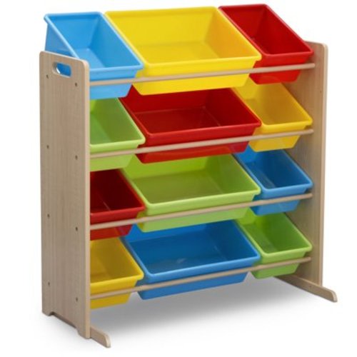 Free Shipping! Delta Children Kids Toy Storage Organizer with 12 Plastic Bins, Greenguard Gold Certified, Natural/Primary