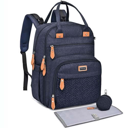 WelaVila Diaper Bag Backpack, Stylish Diaper Bags for Modern Parents, Large, Navy Blue