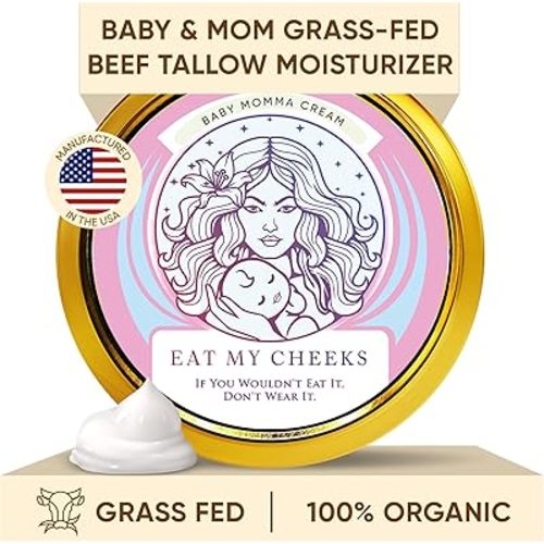 Eat My Face Grass Fed Tallow Cream for Babies & Moms, Organic Beef Tallow for Skin Helps with Diaper Rash, Cradle Cap, Stretch Marks & Eczema, 4.0 oz