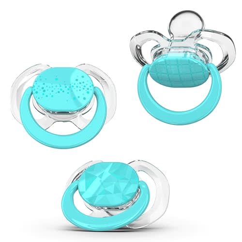 Smilo Baby Pacifier with Orthodontic Design for Healthy Dental Development - Stage 3 for Babies 9+ Months - Pack of 3X 100% Silicone Pacifiers BPA Free - Aqua Blue