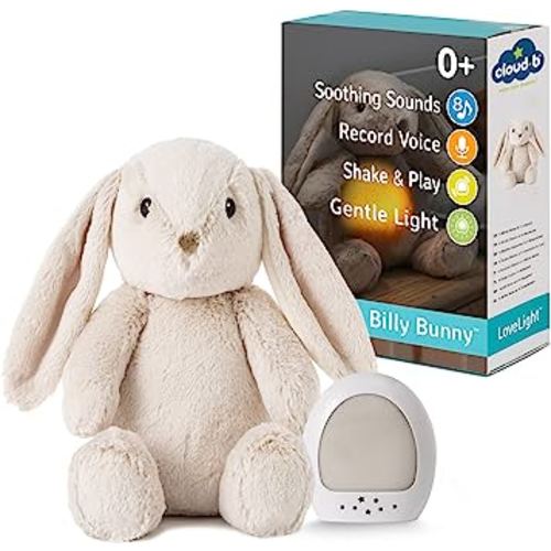 Cloud b Sound Machine with White Noise Soothing Sounds | Cuddly Stuffed Animal & Nomadic Nightlight | Record Parent Voice | Adjustable Settings & Auto-Shutoff | LoveLight™ Buddies - Billy Bunny™