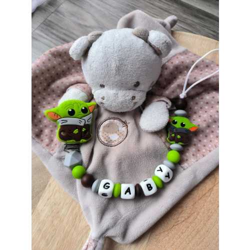 personalized yoda pacifier clip baby name, pacifier clip, baby gift birth new parent, silicone pearl