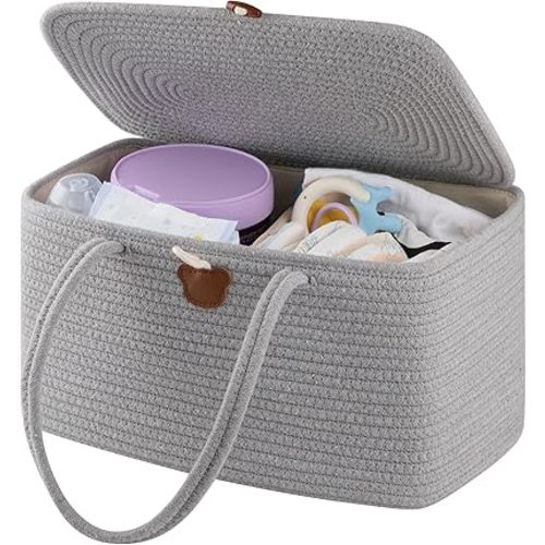 OIAHOMY Large Diaper Caddy Organizer for Baby, Portable Baby Basket with Handles, Gift Basket for Newborn, Diaper storage Organizer for Changing Table and Car- Grey
