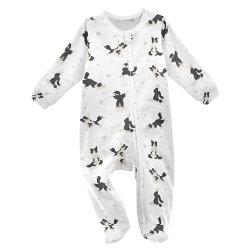 Aussie Dog Baby Sleepers For Newborn Baby Play One-Piece Footies For 0-24 Months White