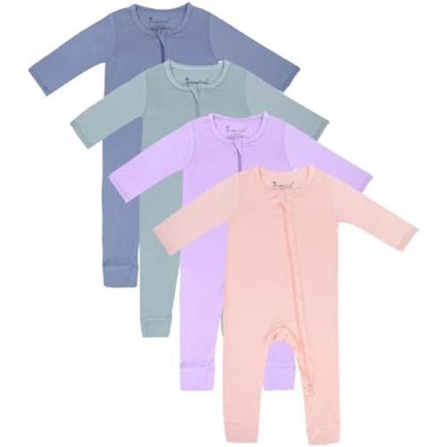 Jimonda Baby Footless Pajamas,Two Zip Closure Long Sleeve Romper,Infant Clothes Pjs 4 Pcs
