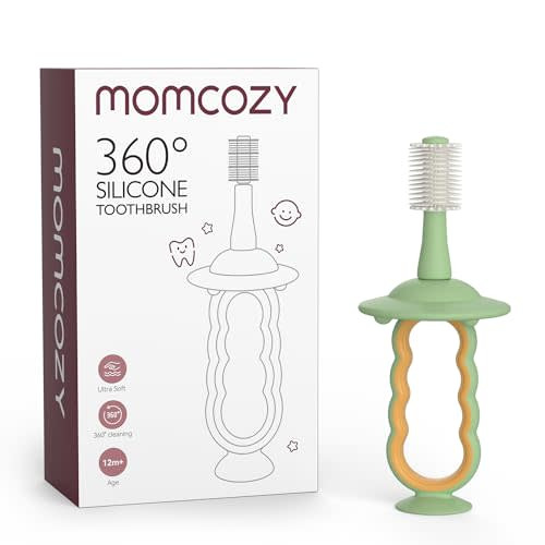 Momcozy Baby Toothbrush, Toddler Toothbrush 1-2, Infant Toothbrush, Baby Toothbrush 6 to 12 Months and up, Oral Cleaner, Baby Tongue Cleaner, Green