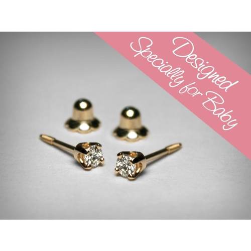 Diamond Earrings for Baby, Diamond Stud Baby Earrings, 14K Genuine Diamond Earrings, Threaded 14K Gold Baby Earring, Baby Gift, Baptism Gift