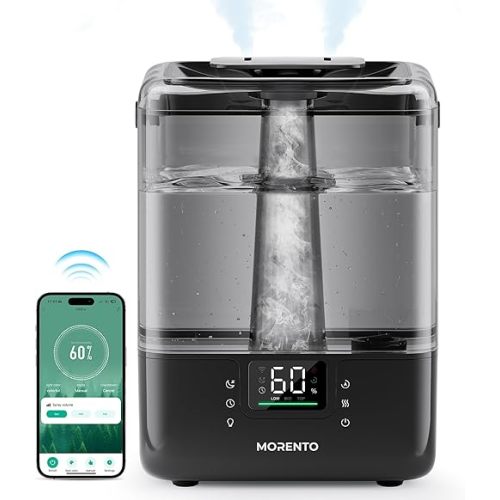 Smart Humidifiers for Bedroom Large Room Home, 6L Cool Mist Top Fill Humidifier with Essential Oil Diffuser, Smart App & Voice Control, for Nursery & Plants, Black, 1 Pack + 7 Color NightLight