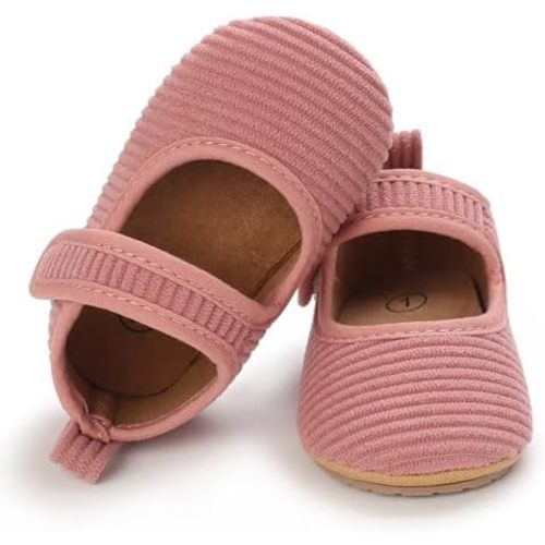 INMINPIN Baby Girls Shoes Corduroy Princess Dress Mary Jane Flats Newborn Infant First Walking Shoes Soft Rubber Sole House Indoor Slippers