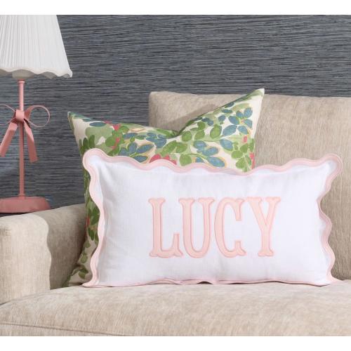 12x20 in Personalized Scalloped Applique Name and Monogram Pillow Cover