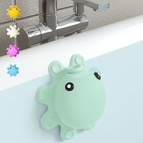 Bathtub Overflow Drain Cover - Silicone Bath Tub Drain Cover, Octopus Tub Overflow Drain Stopper with Suction Cups, Adds Inches of Water for Deeper Bath, Bathroom Spa Relaxing Accessory, Aqua Green