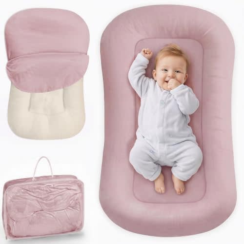 Infant Support Cushion - Baby Support Cushion for Newborn, 0-24 Months, Breathable Cotton Tummy Time Mat, Supervised Use, Portable Newborn Essentials for Home and Travel, Dustypink (Cover Included)