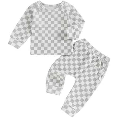 Baby Toddler Boy Clothes Set Long Sleeve Checkered Tops with Casual Pants Fall Winter Infant Outfit