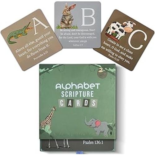 Children's Alphabet Animal Scripture Cards-Toddler Flash Cards-flashcards for Toddlers 1-3, Baptism Gifts for Girls-Baptism Gifts for Boys- Prayer Cards