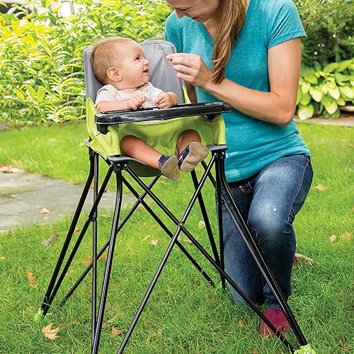 Bright Starts Pop ‘n Sit Portable Highchair, Green - Portable Highchair For Indoor/Outdoor Dining – Space Saver High Chair with Fast, Easy, Compact Fold, For 6 Months – 45 Pounds