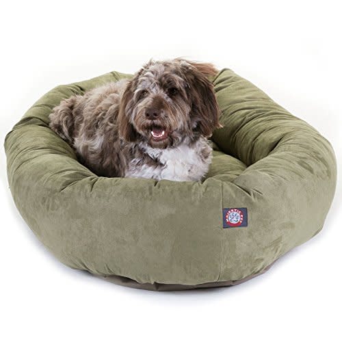 Majestic Pet 52 Inch Suede Calming Dog Bed Washable – Cozy Soft Round Dog Bed with Spine Support for Dogs to Rest their Head - Fluffy Donut Dog Bed 52x35x11 (Inch) - Round Pet Bed X- Large – Sage