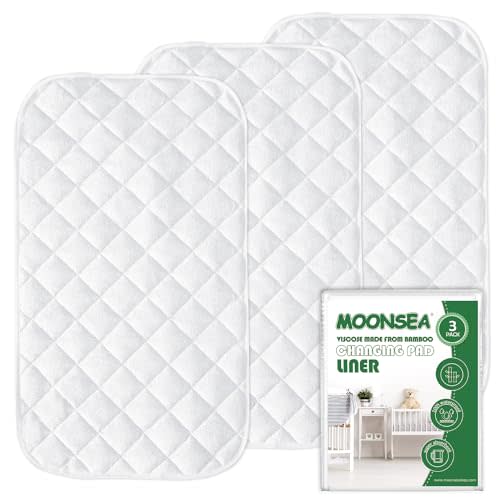 Diaper Changing Pad Liner Non-Slip, Waterproof Terry Mat, Quilted Absorbent Bassinet Liners Washable, 3 Pack 13"x 26" Reusable Portable Changing Table Pad Rectangle White