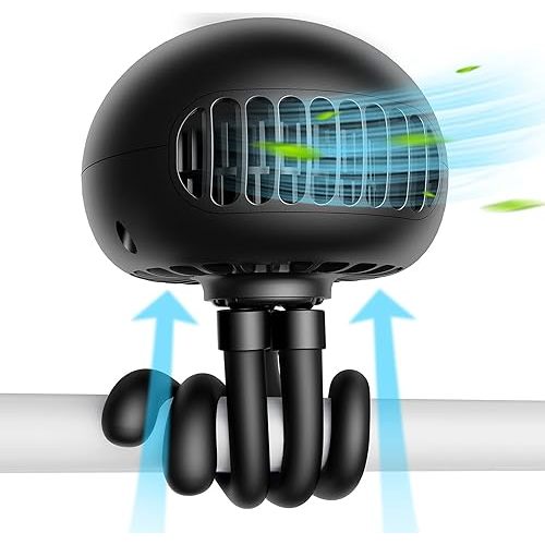 SmartDevil Stroller Fan, 3 Speed Portable Clip on Stroller Fan with Flexible Tripod,Rotatable Personal Jellyfish Battery Operated Handheld Fan, for Stroller, Car Seat, Treadmill, Camping (Black)