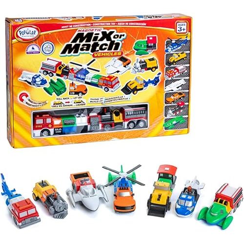 POPULAR PLAYTHINGS Mix or Match Vehicles Orange, Magnetic Toy Play Set, 21 Pieces