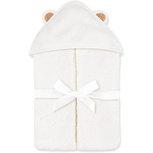 Natemia Premium Hooded Baby Towels - Ultra Soft Baby Bath Towel with Animal Design, Toddler Bath Towel, Newborn Towels for Boys and Girls, Made in Turkey - White Bear