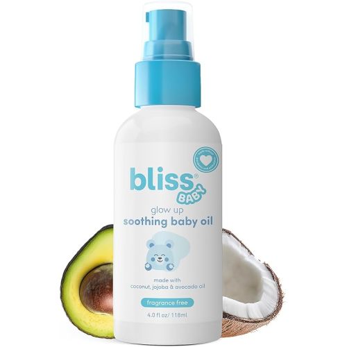 Bliss Baby Oil, All Natural, Premium & Unscented, Vegan - Made with Organic Avocado Oil, Coconut Oil, Dermatologist Tested, Soothing & Hydrating Baby Massage Oil, Travel Size 4 fl. Oz.