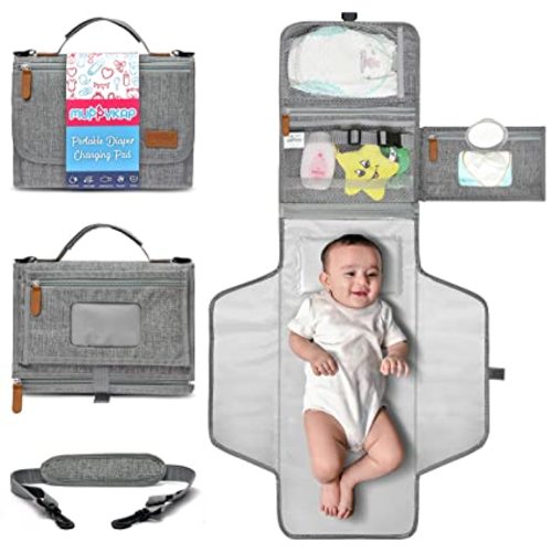 Portable Changing Pad with Shoulder Strap - Detachable Travel Changing Pad - Fully Padded, Lightweight & Waterproof - Diaper Changing Pad - Baby Shower Gifts - Changing Mat (27"x22") - Grey