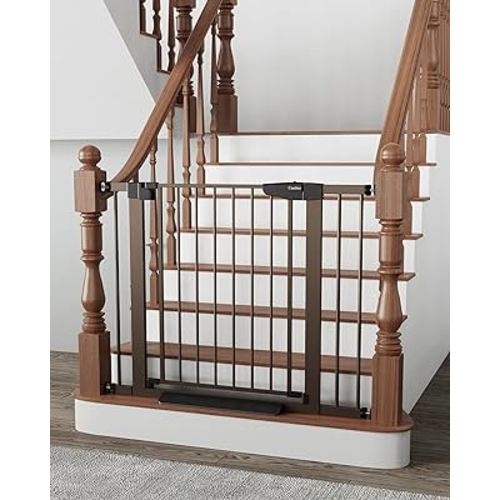 Cumbor 29.7"-40.6" Baby Gate for Stairs, Dog Gate for Doorways, Pressure Mounted Self Closing Pet Gates for Dogs Indoor, Durable Safety Child Gate with Easy Walk Thru Door, Mom's Choice Awards Winner