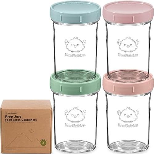 KeaBabies 4pk 8oz Glass Baby Food Containers - Leak-Proof, Microwavable Small Baby Glass Jars with Lids, Baby Food Storage Containers, Baby Snack Containers, BPA-Free Baby Food Jars (Musk Dusk)