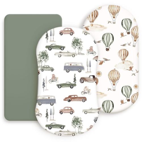 GRSSDER Stretchy Ultra Soft Fitted Bassinet Sheets 3 Pack, Universal Fit for Bassinets Baby Cradle Moses Basket Oval Rectangle Mattress Safe and Snug, Stylish Bassinet Sheet of Cars Print for Boys