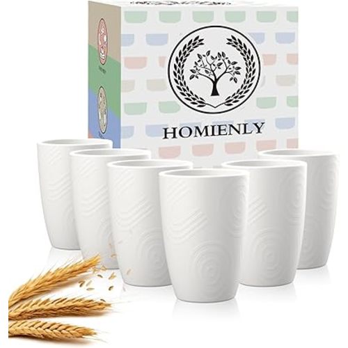 Homienly Drinking Cups 12 OZ Wheat Straw Cup Sets of 6 Reusable Water Drinking Glasses Dishwasher Safe Water Glasses Lightweight Tumbler for Kitchen - White