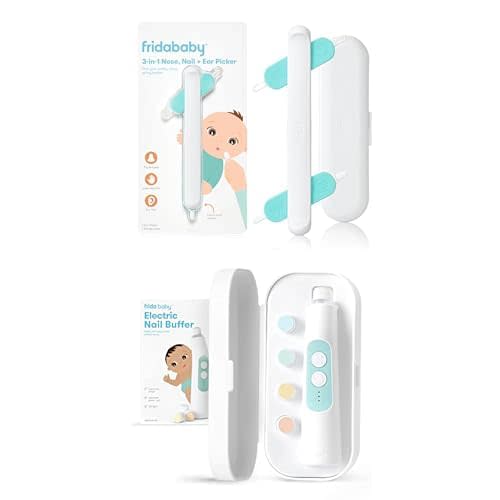 Frida Baby Grooming Bundle | 3-in-1 Nose, Ear Picker + Electric Nail Buffer: Clean Baby's Boogers, Ear Wax & Trim Nails Safely