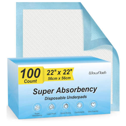 100 Count 22” x 22” Super Absorbency Disposable Underpads, Leakproof Quick Drying Disposable Pads for Baby