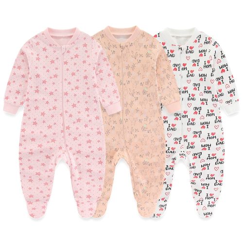 Newborn Baby 2-way Zipper Romper Cotton One-piece Jumsuit 3-pack, 0-24 Months