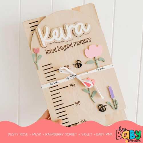 Personalised Growth Chart - WILDFLOWER | Girls Room | Daisy Theme | Acrylic Growth Chart | Wooden Ruler | Measure | Baby Height | Flowers