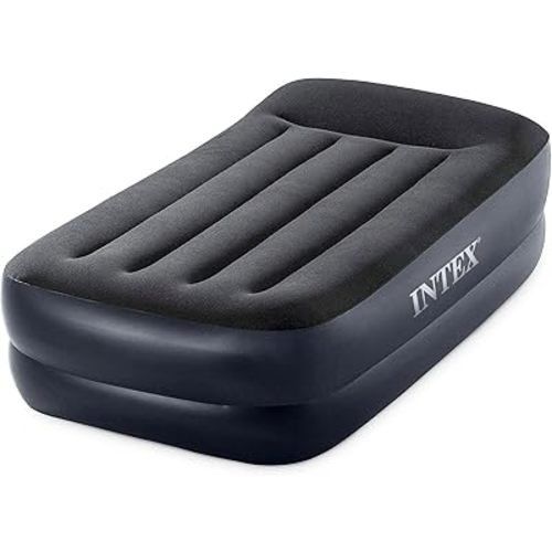 INTEX Raised Airbed Mattress with Built-in Pump, Dura-Beam Plus Pillow, Twin - Portable Inflatable Luxury Blow-Up Bed for Adults, Camping, Guests