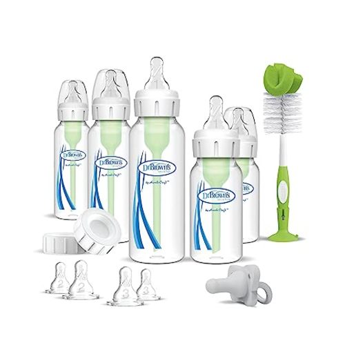 Dr. Brown's Anti-Colic Options+ Newborn Essentials Gift Set with 4oz and 8oz Baby Bottles, Baby Bottle Brush and HappyPaci