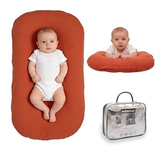 Baby Lounger - Snuggle Cozy Me Infant Lounger for Newborn 0-12 Months, Muslin Cover,Portable Breathable & Soft Baby Nest Lounger for Home and Travel - Orange