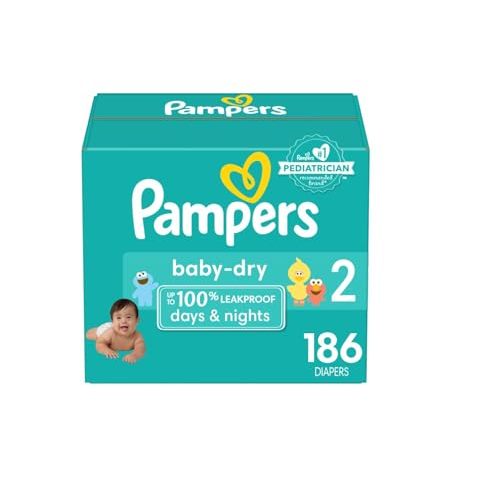 Pampers Baby Diapers and Wipes Starter Kit, Swaddlers Disposable Sizes 1  (198 Count) & 2 (186 Count) with Sensitive Water Based 12X Multi Pack  Pop-Top