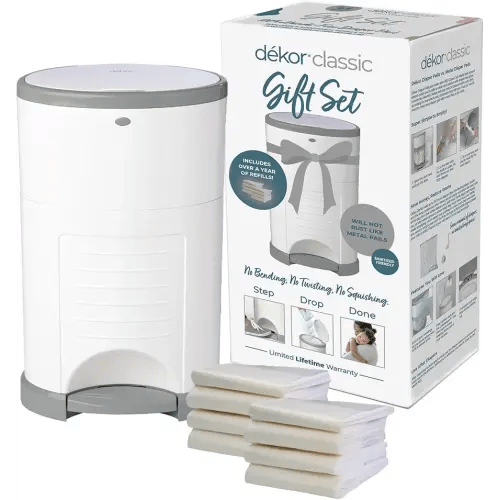 Diaper Dekor Classic Diaper Pail Gift Set – White | Comes with up to a Year's Supply Worth of Diaper Dekor Refills!